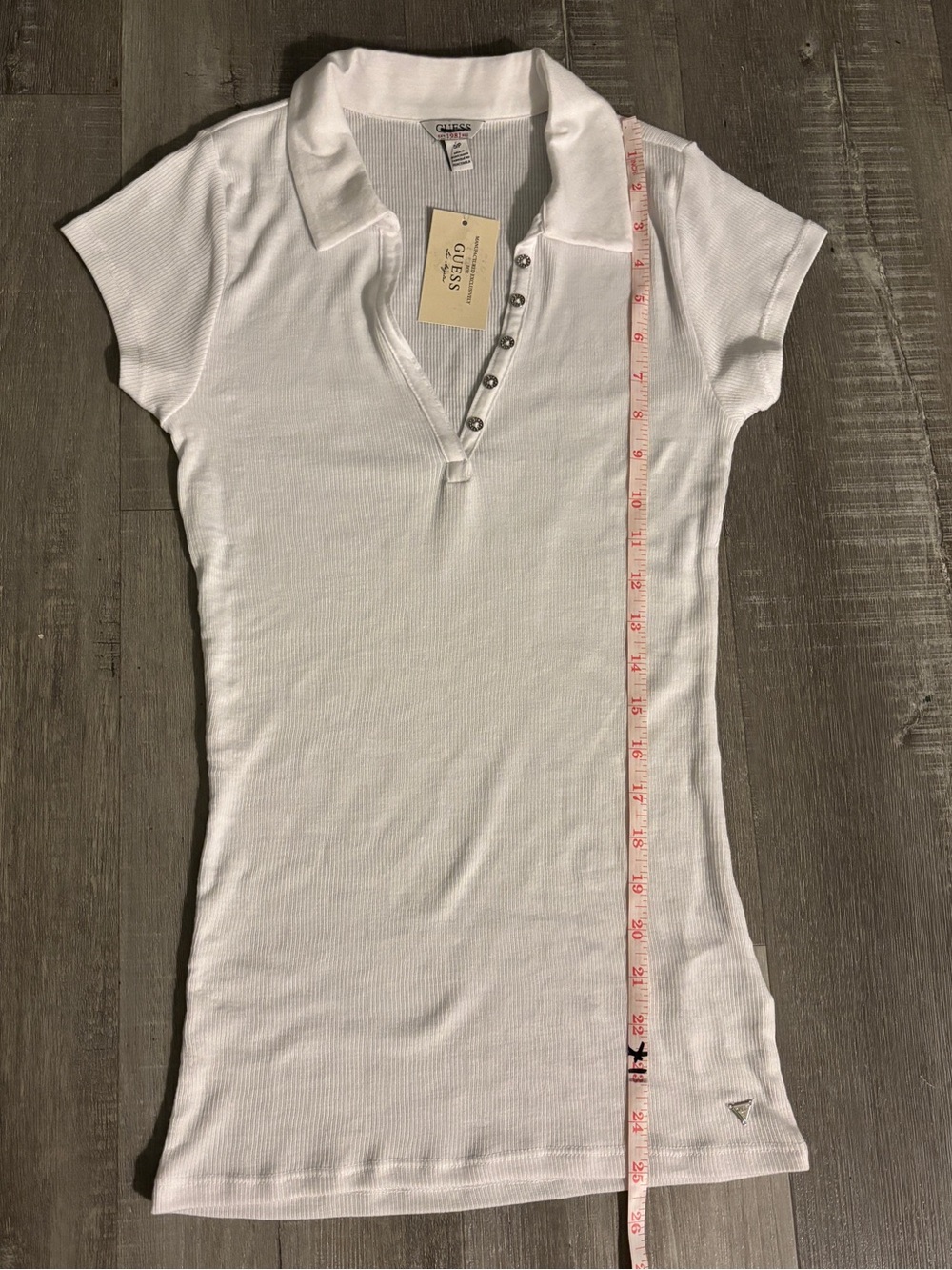 Guess White Ribbed Polo V-Neck Tee - Picture 8 of 8